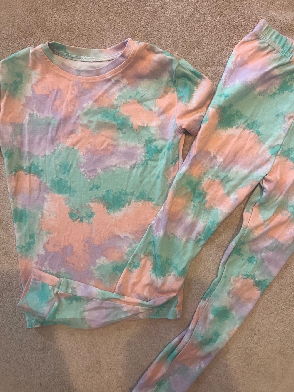 Kirkland Signature Pastel Tie-Dye Kids Pajama Set - Peach, Mint & Lavender